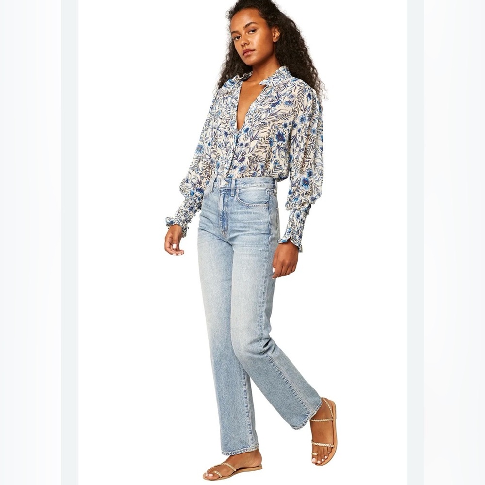 Misa Los Angeles Blue and White Floral Button-Down Shirt